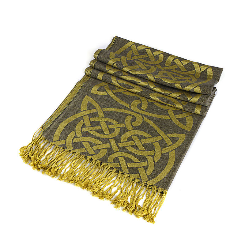 Celtic Knotwork Pashmina Scarf Olive Green